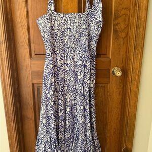 Sail to Sable Blue and White Leaf Print Maxi Dress